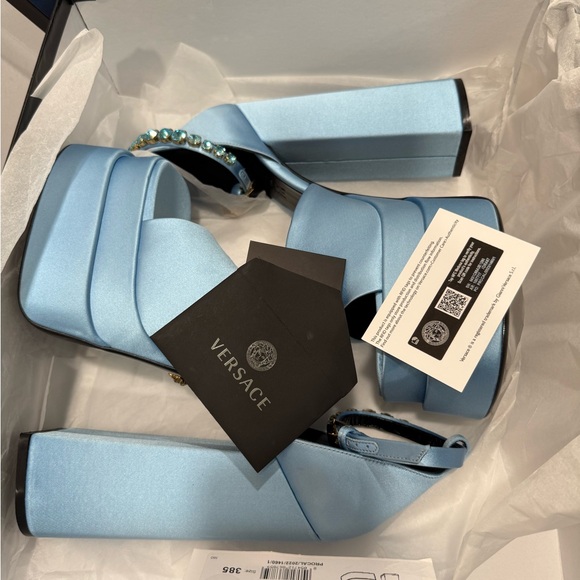 VERSACE Medusa Aevitas Satin D'Orsay Platform Sandals US8 UK5.5 EU38.5 Blue - Picture 14 of 15